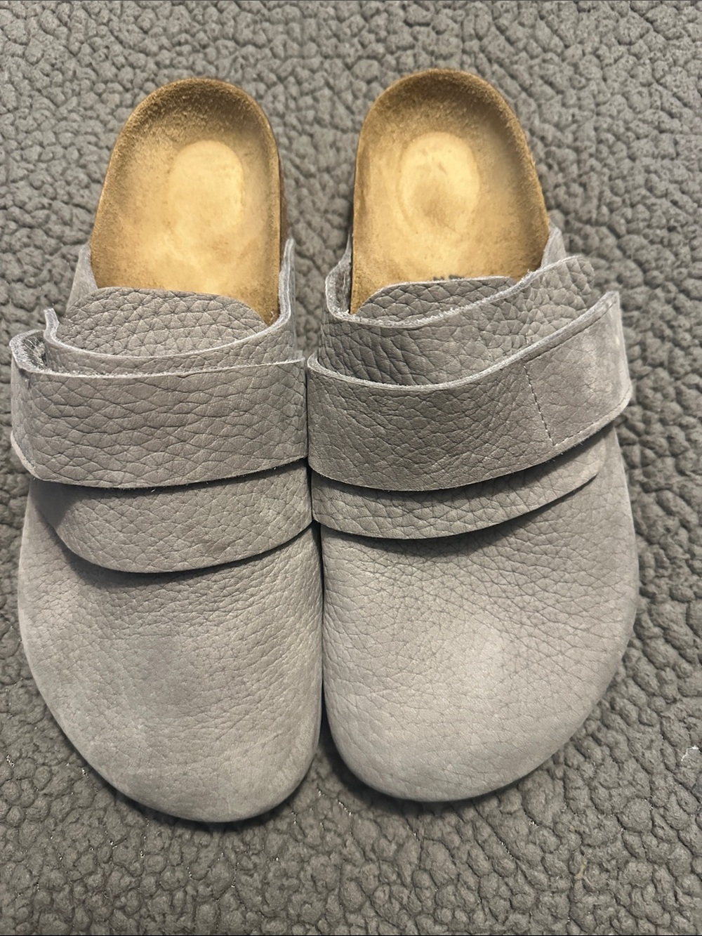 Birkenstock Light Gray Suede Slip-On Clogs with Strap